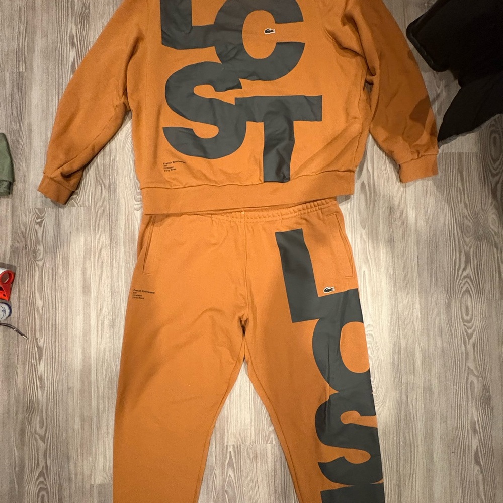 NWT Lacoste Men Matching Set Tracksuit Wheat/Brown Sweatshirt Size XXL